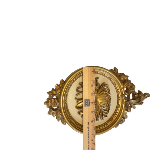 Vintage Syroco 7490 B C Gold Floral Wall Plaques Pair Maximalist Regency 70s USA - Picture 9 of 9